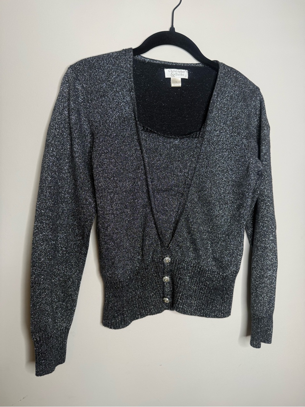 Christopher & Banks Black Metallic Knit Cardigan Set